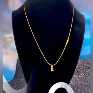 Yellow Gold Vermeil Serpentine 18”L Chain w/a Faceted Amethyst Pendant Necklace